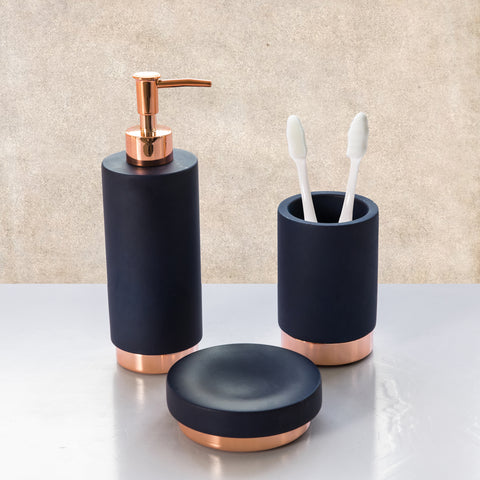 Navy Blue Rosy Gold Bath Accessories Sets
