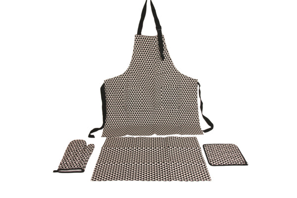 Black Geometric Cotton Apron Set