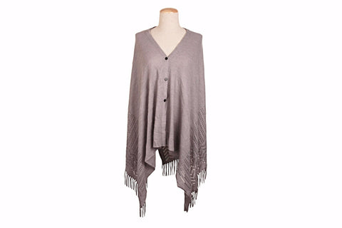 Hollow Knitted Button PonThrow (Poncho + Throw)