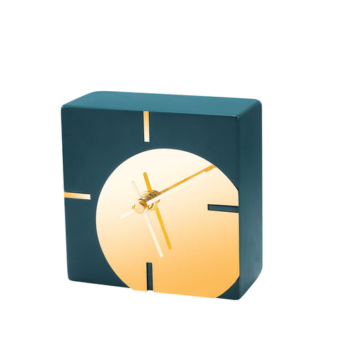 Concrete Teal Metallic Table Clock